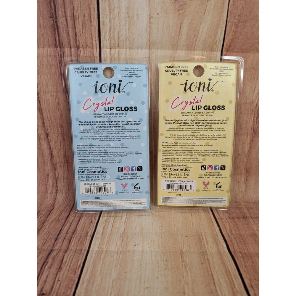 Ioni Crystal Lip Gloss 2-Pack Clear Vanilla Passion Fruit High Shine Vegan New